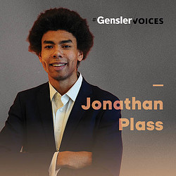 Jonathan Plass headshot with Gensler Voices overlay